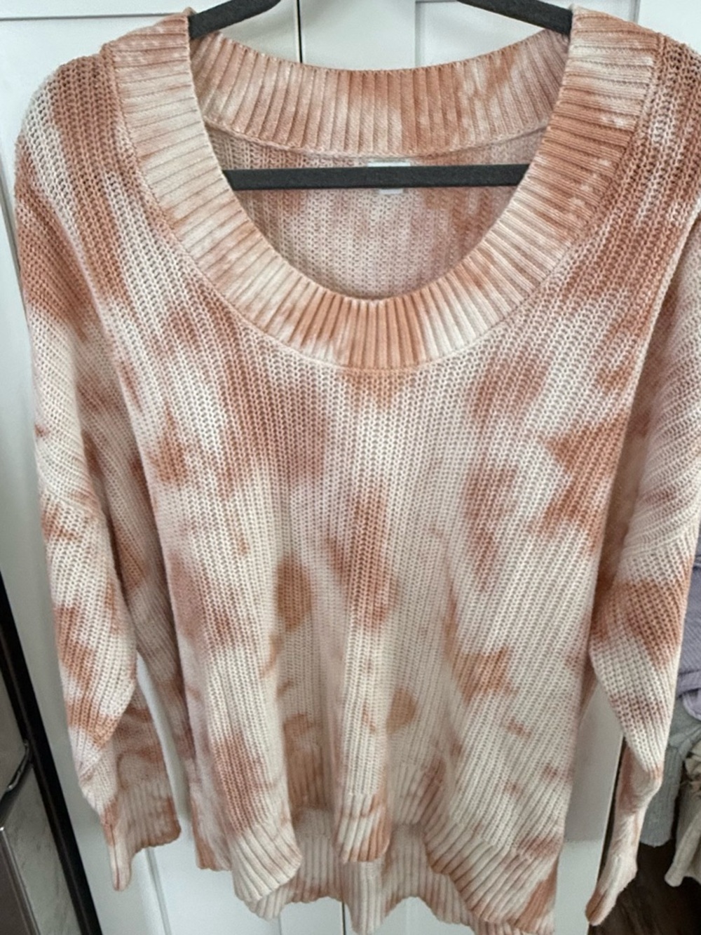 aerie Tie-Dye Ribbed Scoop Sweater in Cream & Rust
